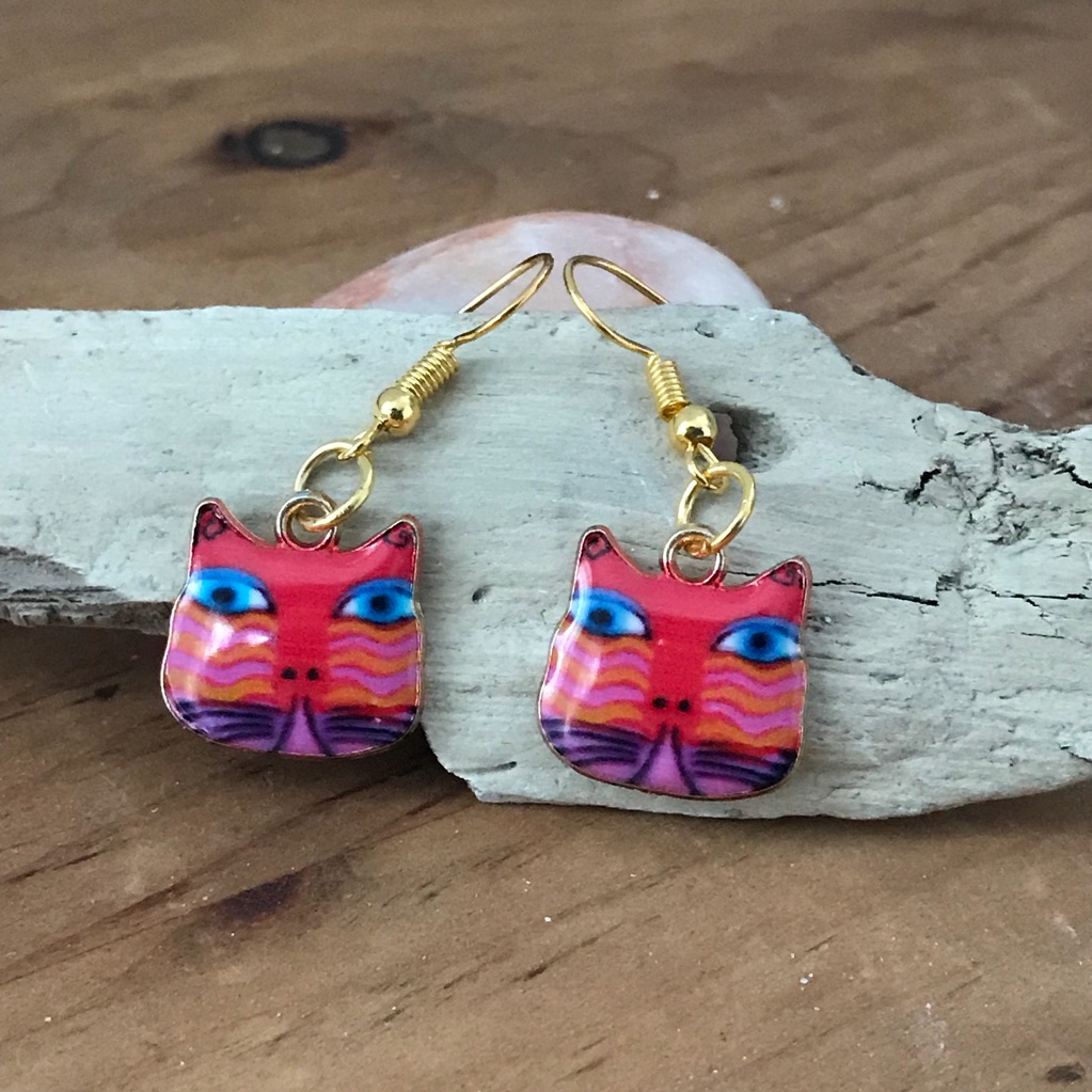 Silly Colorful Cat Dangling Earrings 7$